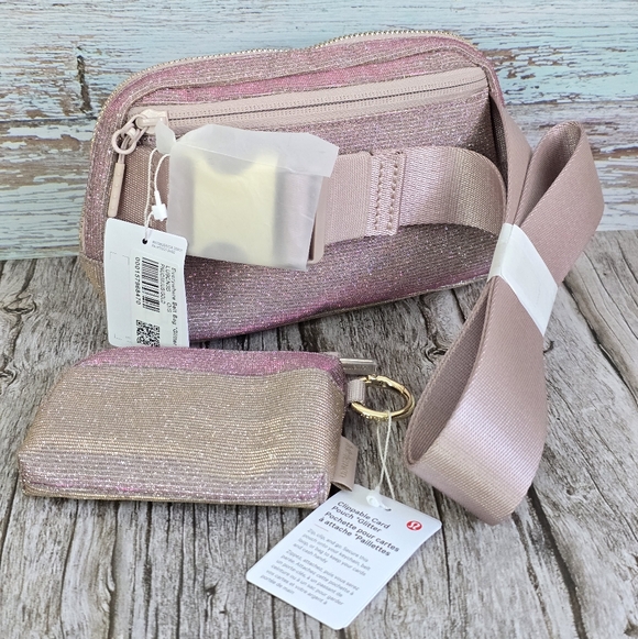 *NWT* LULULEMON Glitter Pink Everywhere Belt Bag & Clippable Card Pouch Set - Picture 2 of 13